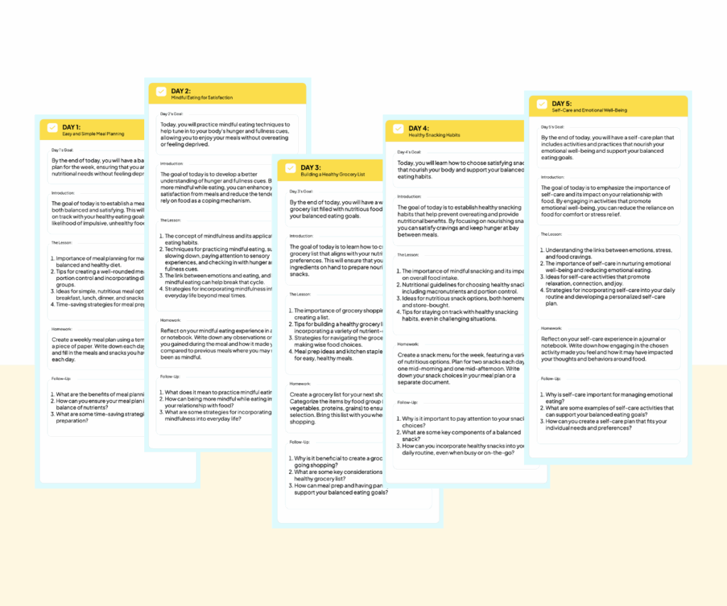 Detailed view of each day of a 5-Day Challenge created using Pagewheel Copy Packs