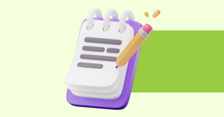 A simple stylized graphic of a notepad and pencil.