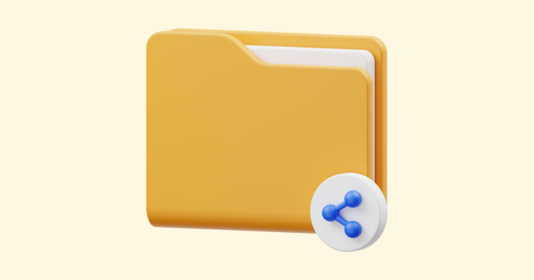 A simple stylized graphic of a computer folder with a share icon.