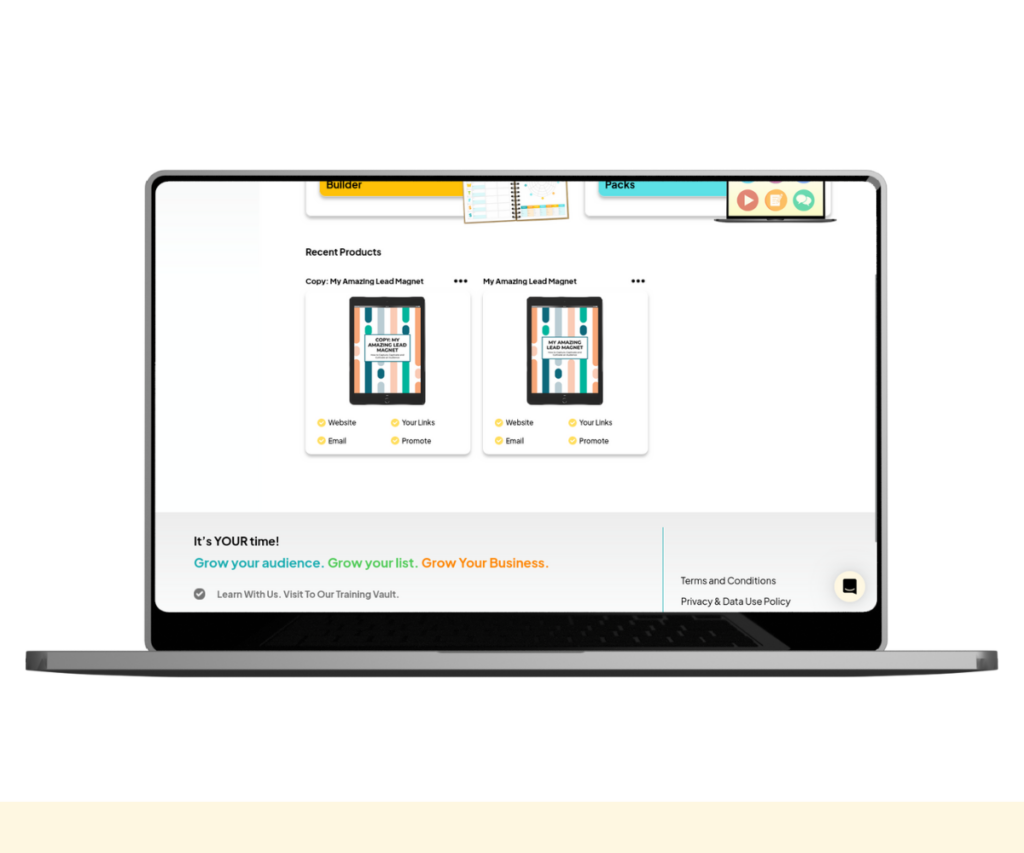 A screenshot of the “Recent products” section of Pagewheel’s dashboard.
