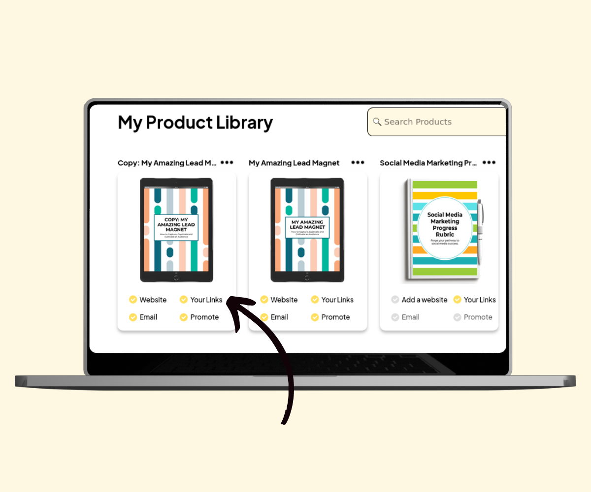A screenshot showing what to click to open the “Your Links” box.