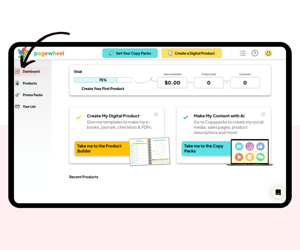 A screenshot showing how to access the dashboard.
