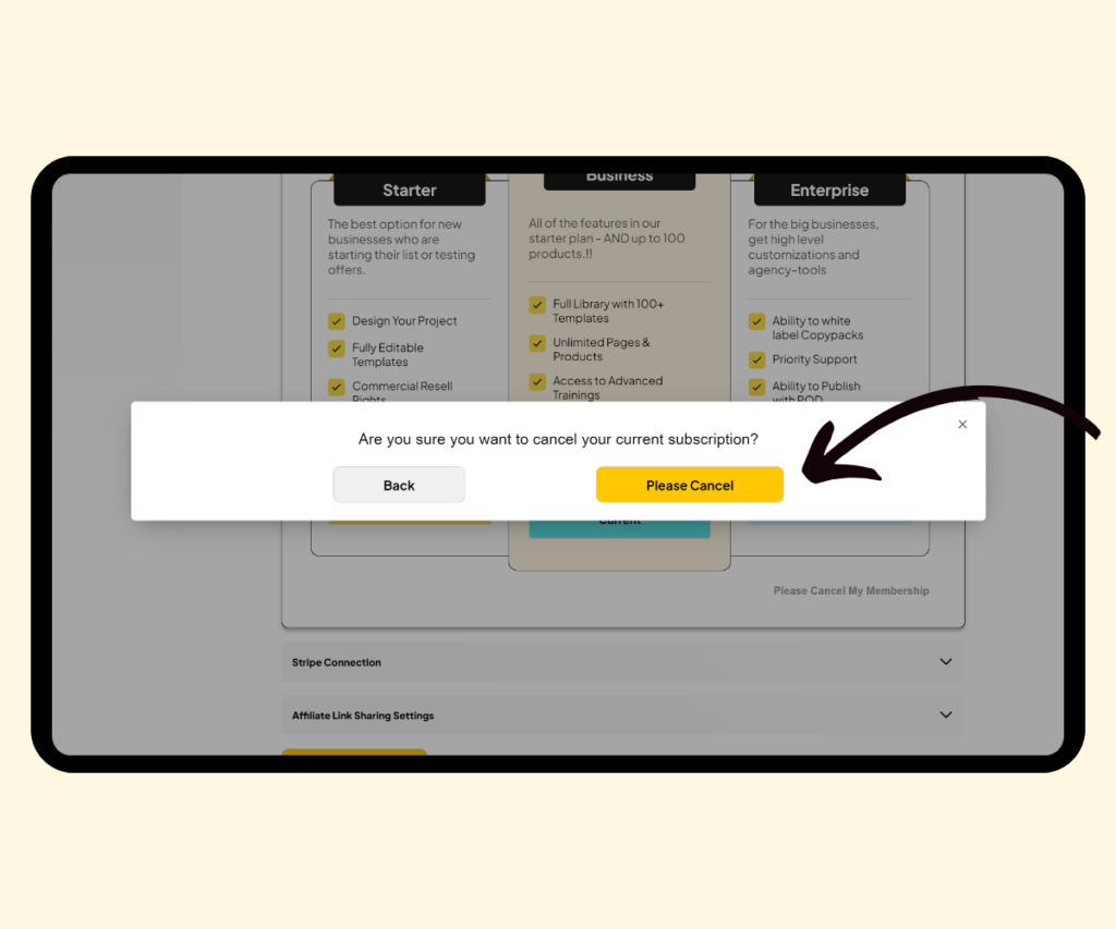A screenshot showing how to confirm a subscription cancellation.