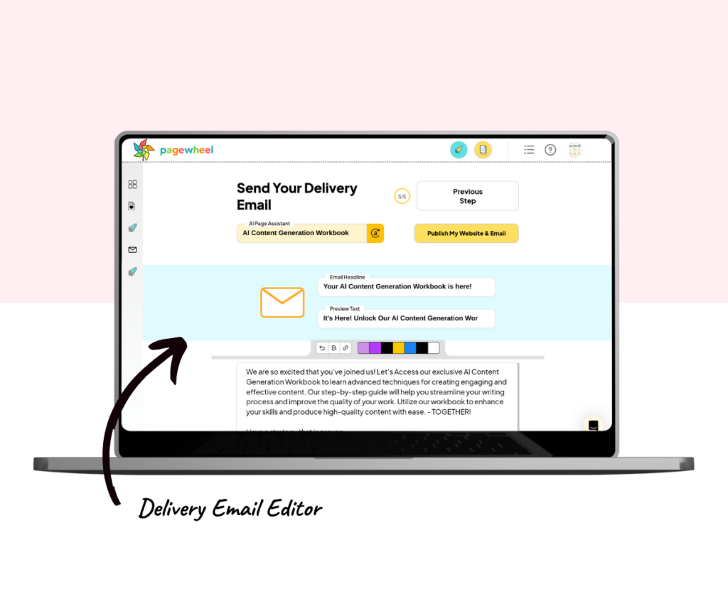 An annotated screenshot of the Delivery Email Editor.