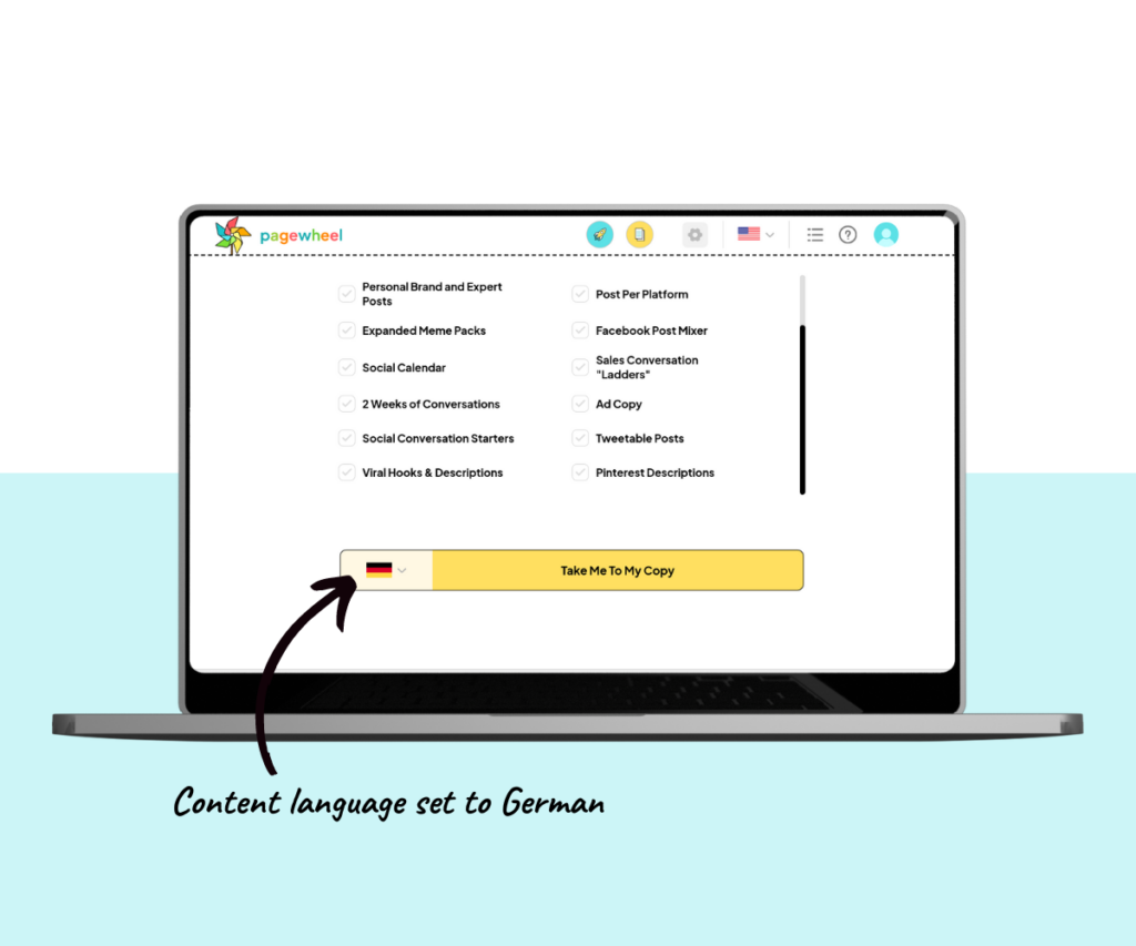 An annotated screenshot showing the content language set to German.