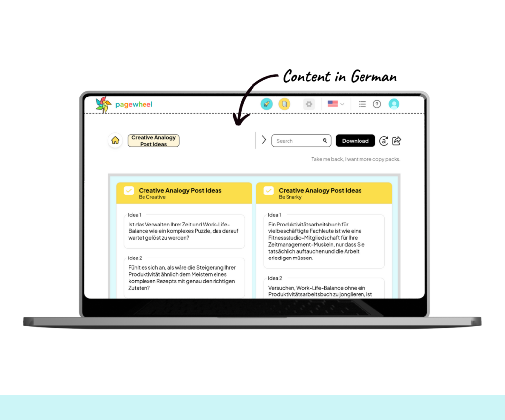 An annotated screenshot of generated content in German.