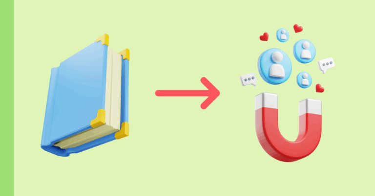 red arrow pointing from book icon to lead magnet icon